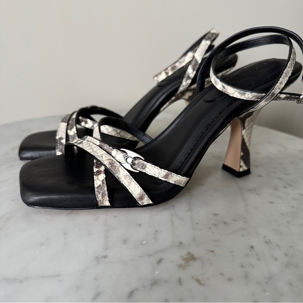COACH | Grey Snakeskin Sculpted C Kitten Heels  with Square Toe  7.5- Elegant - Picture 9 of 13